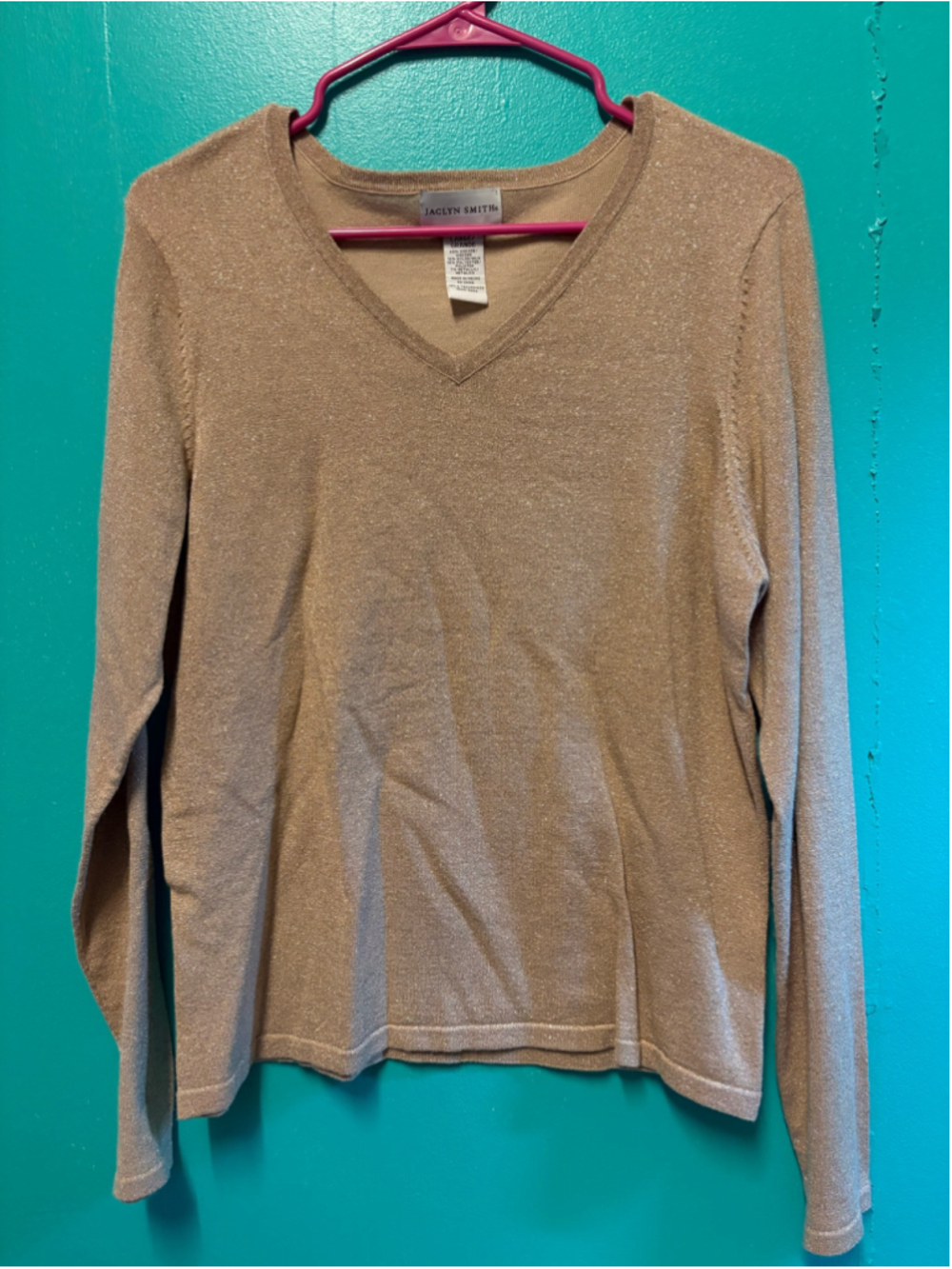 Women's Jaclyn Smith V-Neck Sweater Gold Size L